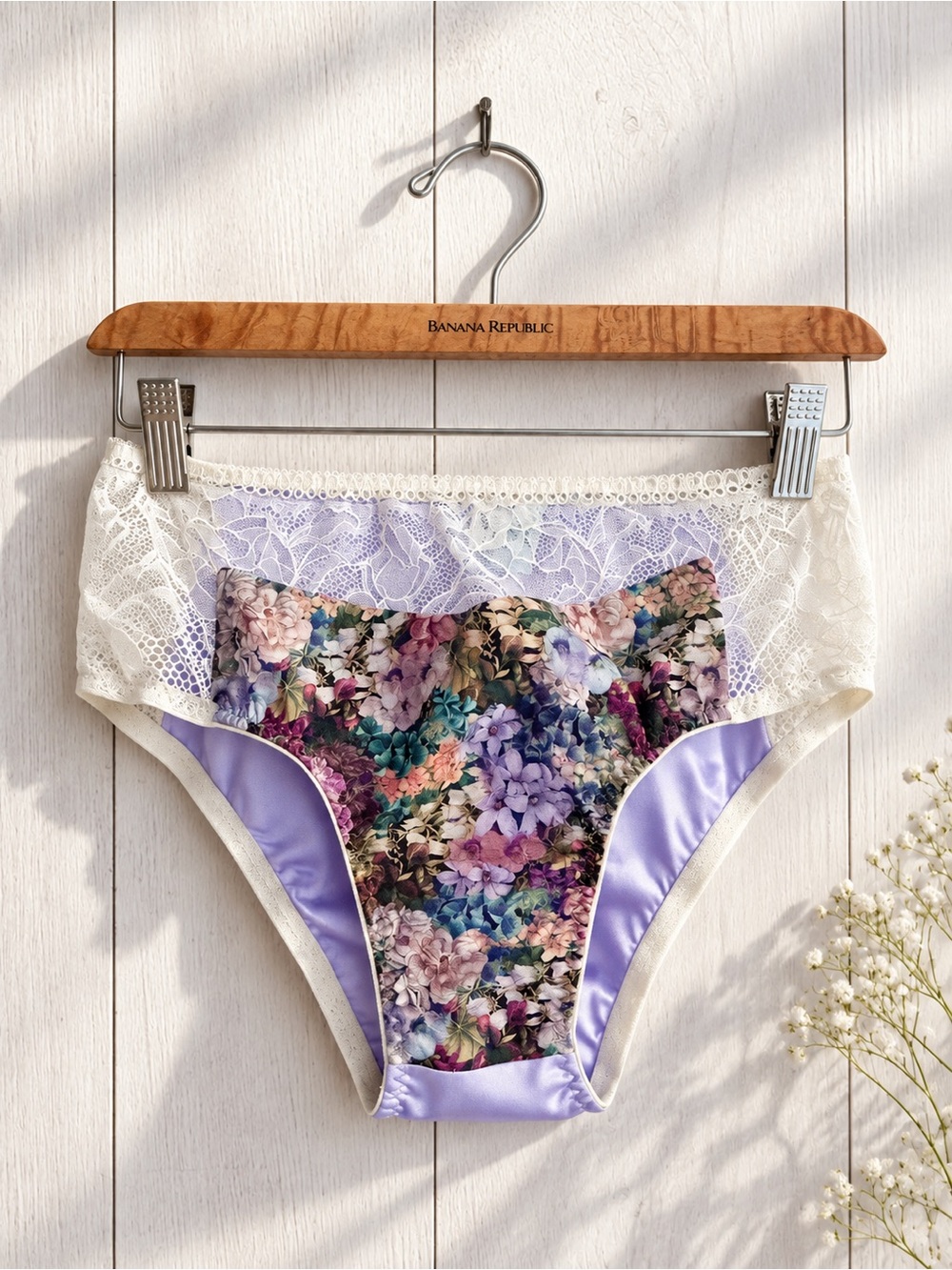 NWOT Noblesse Oblige Floral Satin Lace High Rise Panty Briefs Sz Small